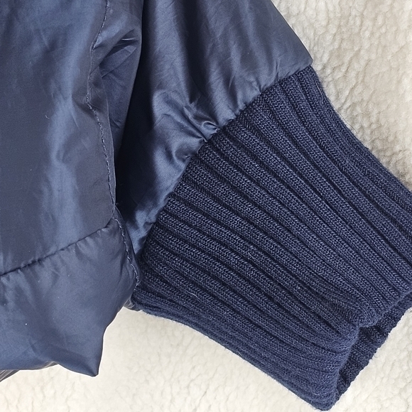 Juicy Couture sherpa and nylon mixed pull over Small Beige Blue Quilted Sleeves - Picture 6 of 9